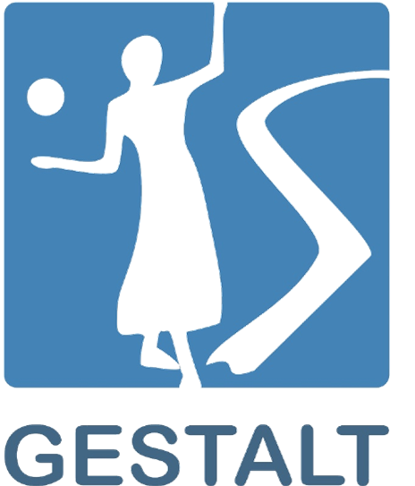Logo blau mit Grafik ballspielender Seniorin