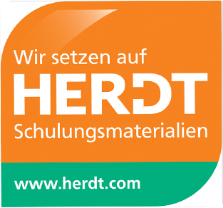 Logo Herdt Orange mit Grün und weiße Schrift
