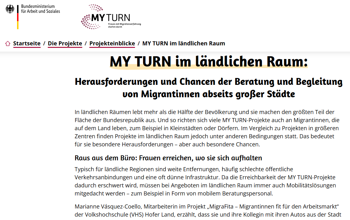 Ausschnitt aus Webseite Bundesministerium